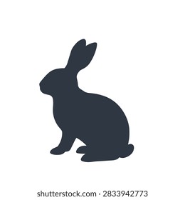 A clean and simple vector-style silhouette of a sitting rabbit with long ears facing left isolated on a plain white background