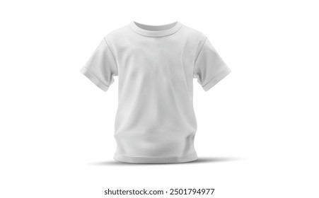 A clean and simple white t-shirt mockup displayed on a white background perfect for apparel design presentations and branding projects. Blank white T-shirt, isolated on white background. Vector