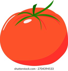 Saubere und einfache ganze Tomaten Vektorgrafik mit grünem Stamm, ideal für Lebensmitteletiketten oder minimale Grafiken
