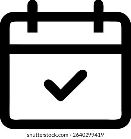 Clean, single calendar icon featuring a check mark, ideal for scheduling, planning, and task management applications.