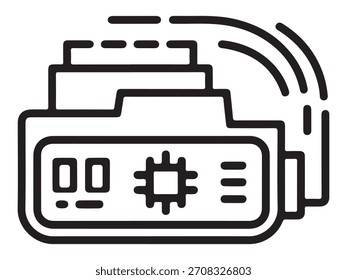 Ein sauberes, einfaches Umrisssymbol, das einen Game-Streaming-Encoder darstellt, der sich für digitale Schnittstellen und Branding eignet.