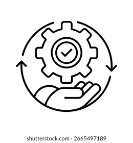 A clean, single-line illustration of an open cupped hand, representing generosity, offering, or receiving. Suitable for various design projects.