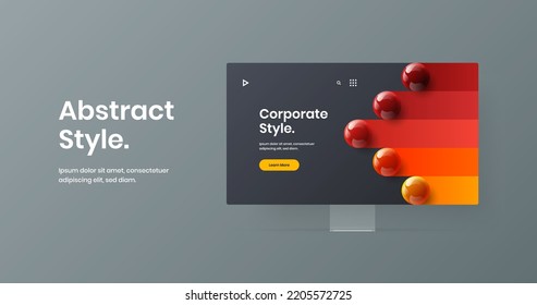 Clean site screen vector design layout. Vivid computer monitor mockup banner illustration.