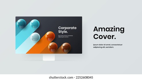 Clean site vector design template. Modern monitor mockup banner illustration.