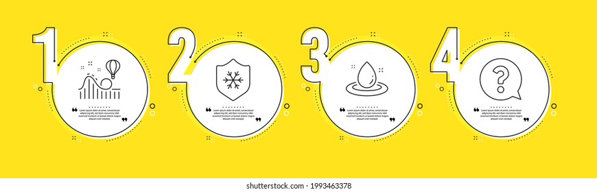 Clean skin, Roller coaster and Fuel energy line icons set. Timeline process infograph. Question mark sign. Cold protect, Attraction park, Petroleum. Help support. Business set. Vector