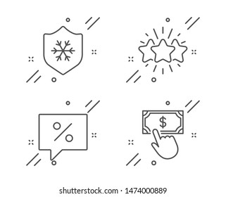 Clean skin, Star and Discount message line icons set. Payment click sign. Cold protect, Customer feedback, Special offer. Financial transfer. Business set. Line clean skin outline icon. Vector