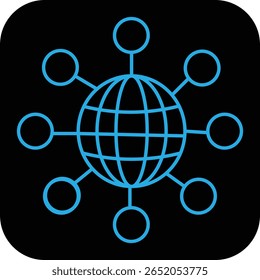 Clean sky blue globe with a circular outline on black background. Perfect for apps, digital branding, internet, or global services.