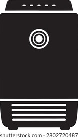 Clean and sleek black air purifier icon with circular display and vents for indoor air quality.