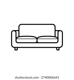 Clean and sleek black and white line art of a contemporary two-seater sofa, perfect for interior design, furniture catalogs, and modern decor projects.