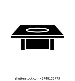 Clean, sleek black and white vector illustration of a UFO spaceship landing pad with futuristic design and minimalist aesthetic.