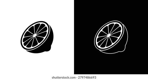 A clean sliced lemon illustration featuring a white outline against a stark white background with subtle shadow for depth and realism