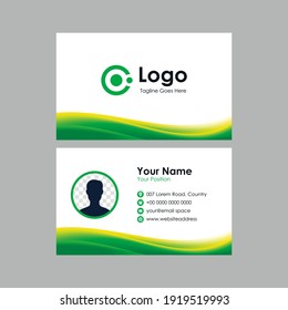 clean smooth business card with green wavy mesh gradient background design, professional stylish name card with photo space template vector