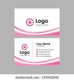 clean smooth business card with pink curvy mesh gradient background design, professional stylish name card template vector