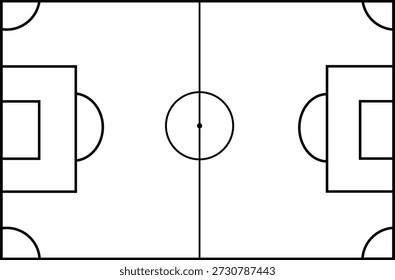 Limpar Vetor de Contorno de Layout de Campo de Futebol. Diagrama de campo de futebol simples.