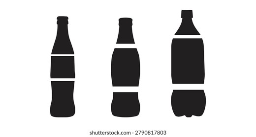Clean soda bottle icon representing refreshing carbonated drinks. Includes fizzy beverage and cold soft drink symbol concepts such as classic cola and glass bottle designs. Suitable for food and beverage menus restaurant branding drink packaging apps and lifestyle graphics.