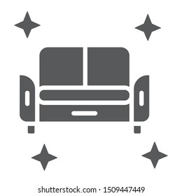 Clean sofa glyph icon, house and wash, furniture cleaning sign, vector graphics, a solid pattern on a white background, eps 10.