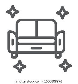 Clean sofa line icon, house and wash, furniture cleaning sign, vector graphics, a linear pattern on a white background, eps 10.