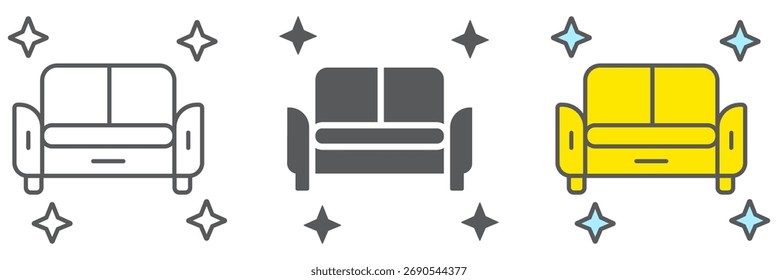 Clean sofa line icon, house and wash, furniture cleaning sign, vector graphics, a linear pattern on a white background, eps 10.