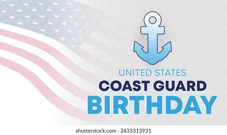 Clean and soft Coast Guard Birthday artwork with subtle waves and a blue anchor. Perfect for formal observance of August 4.