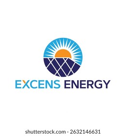 Clean solar energy logo featuring a radiant sun and solar panel graphic, ideal for renewable energy companies, eco-friendly brands, and sustainable power solutions.
