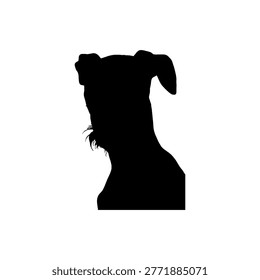 A clean, solid black profile silhouette of a Schnauzer or similar wire-haired terrier breed. This minimalist vector captures the breed's iconic 