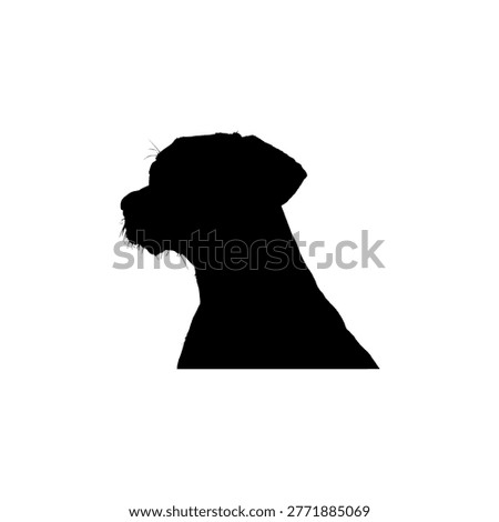 A clean, solid black profile silhouette of a Labrador Retriever or similar short-haired dog breed. This minimalist vector captures the classic canine head shape with floppy ears and a sturdy neck, making it an ideal choice for pet care branding, veterinary logos, and professional animal-themed graphic assets.