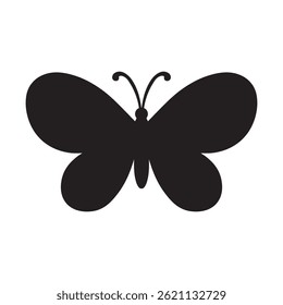 A clean, solid black silhouette of a butterfly against a pure white background.