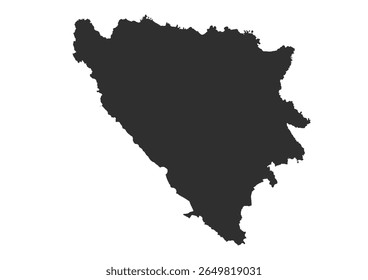 A clean, solid black silhouette vector map of Bosnia and Herzegovina, isolated on a white background. This minimalist representation outlines the precise geographical boundaries or shape of the entire