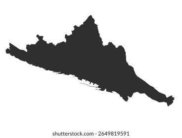 A clean, solid black silhouette vector map of Rijeka, Croatia, isolated on a white background. This minimalist representation outlines the precise geographical boundaries or shape of the city.
