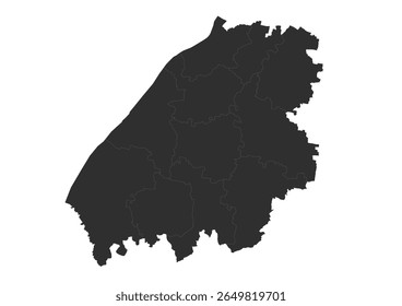  A clean, solid black silhouette vector map of Aurangabad, India, isolated on a white background. This minimalist representation outlines the precise geographical boundaries or shape of the city.