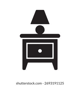 A clean, solid icon representing a bedside table. This graphic is presented isolated on a white background for easy integration.