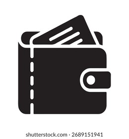 Um ícone sólido e limpo que representa uma wallet de documento. Este gráfico é apresentado isolado em um fundo branco.