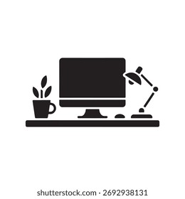 A clean, solid icon representing a minimalist workspace setup. The object is isolated on a white background.
