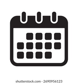 A clean, solid icon representing a schedule planner, presented in a simple, isolated graphic on a white background.
