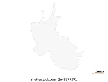 A clean, solid white silhouette vector map of Zenica, Bosnia and Herzegovina, isolated on a white background. This minimalist representation outlines the precise geographical boundaries or shape of th