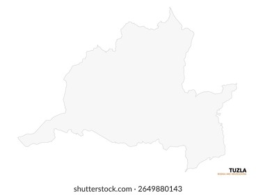 A clean, solid white silhouette vector map of Tuzla, Bosnia and Herzegovina, isolated on a white background. This minimalist representation outlines the precise geographical boundaries or shape of the