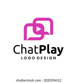 Sauberes und ausgeklügeltes Logo über Chat-Symbol und Spieltaste.
EPS10, Vektorgrafik.