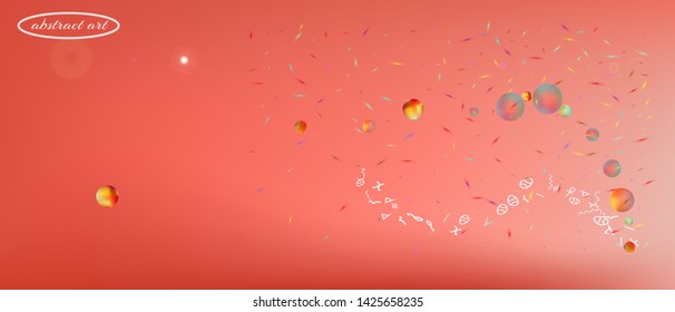 Clean space and signs confetti. Background bright. Creative colorific illustration. The good Ultra Wide themed background illustration. Colorful clean abstraction. Coral main color.