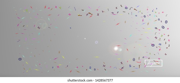 Clean space and signs confetti. Background blend. Signs colorific illustration. Great - new Ultra Wide backgrounds. Colorful breezy abstraction. White neutral main theme.