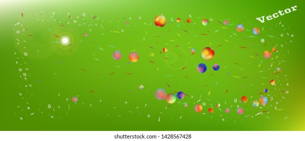 Clean space and signs confetti. Background colorful. Professional colorific illustration. Ultra Wide background art inspire. Colorful cool abstraction. Green colored.