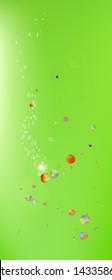 Clean space and signs confetti. Signs colorific illustration. Background modern. A Ultra Wide portrait themed background illustration. Colorful cool abstraction. Green colored theme.