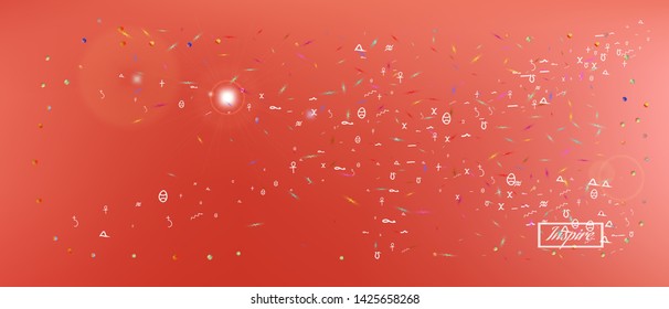 Clean space and signs confetti. Professional colorific illustration. Background blur. Wonderful colored background space Ultra Wide. Colorful breezy abstraction. Coral main color.