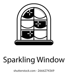 Clean Sparkling Glass Window Vector Icon with Bright Shine Effects