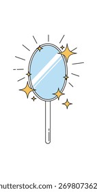 Um espelho de mão brilhante limpo refletindo a luz com sua superfície brilhante.