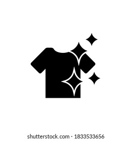 Clean sparkling T-shirt Washed and Spun. Flat Vector Icon illustration. Simple black symbol on white background. Clean T-shirt Sparkle Washed Spun sign design template for web and mobile UI element