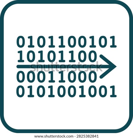 A clean, square icon featuring binary code numbers zero and one with an arrow symbol, representing data flow, programming, computer science, and digital technology concepts.