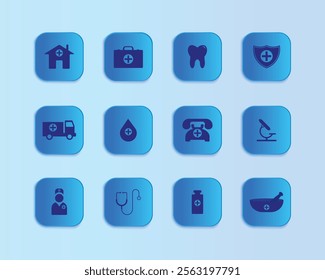 Clean square shaped blue icons with dark blue details, ideal for medical-themed projects.