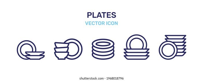 Clean stack plates icon set on white background. Vector illustration