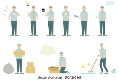 Clean staff 9 pose set, whole body