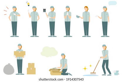 Clean staff 9 pose set, whole body